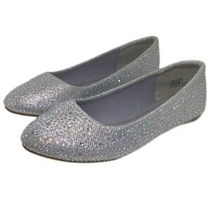Ballet Silver Rhinestone Sequins Shoes Women 10 Sole Shine Flat Dream Pairs NEW